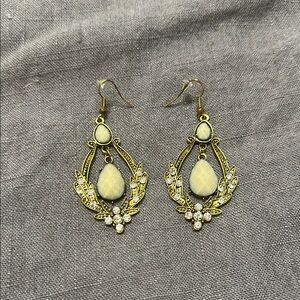 Elegant Gold and Cream Teardrop Earrings